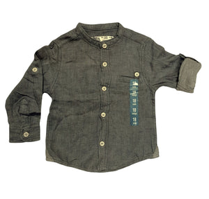 Boys Toddlers Khaki Cotton Stand Collar Button Long Sleeve Shirts