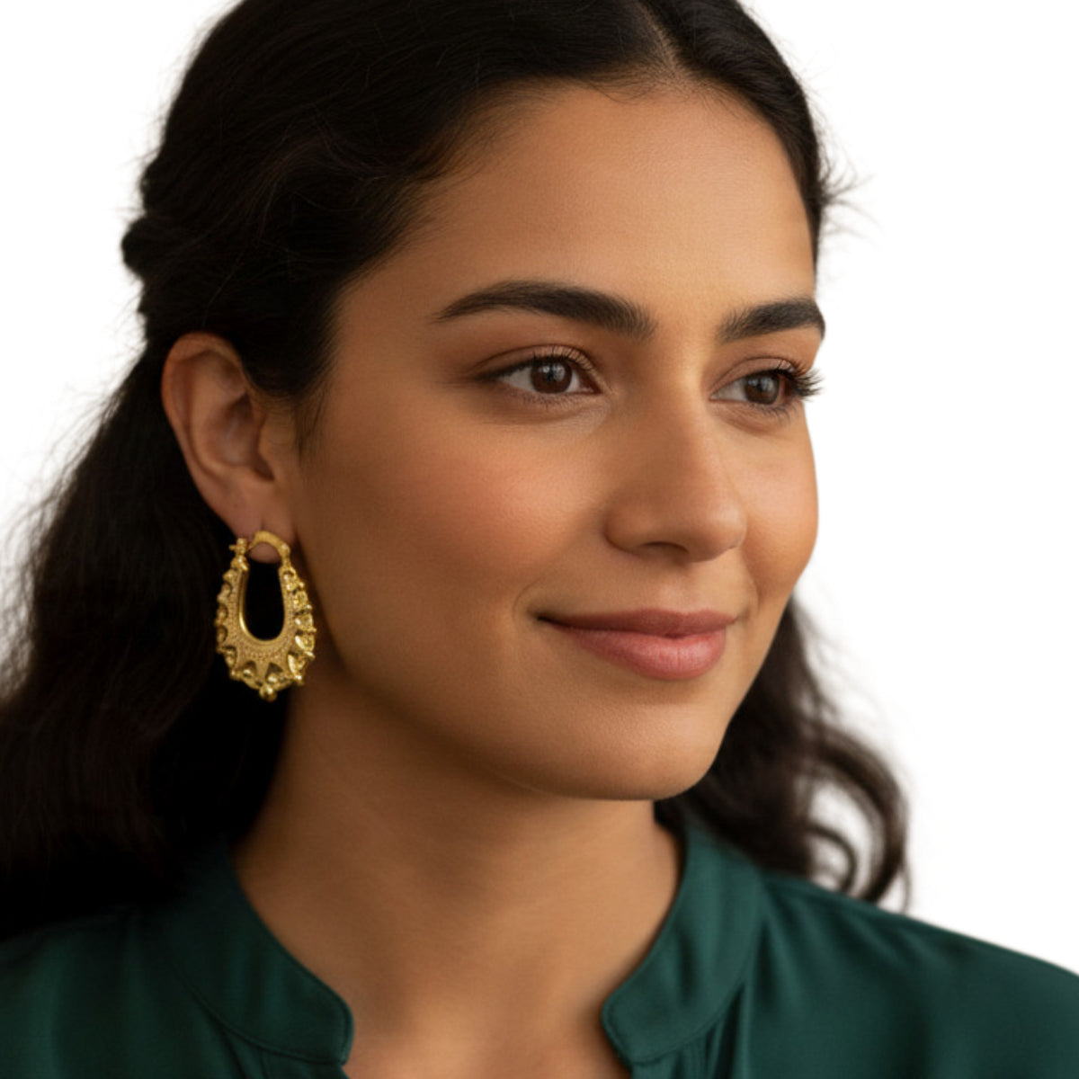 Ladies Medium Crown Stitching U-shape Stainless Steel Creole Earrings
