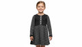 Girls Black & White Polka Dot & Stripe Crew Neck Button Skater Long Sleeve Dress