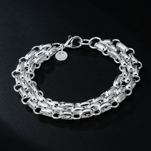 Ladies 925 Sterling Silver Interlocking Circle Thick Handchain Womens Bracelet