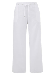 Ladies Julipa White Linen Blend Pull On Drawstring Trousers