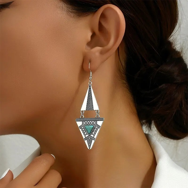 Ladies Sterling Silver Boho Blue Gemstone Vintage Earrings