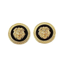 Load image into Gallery viewer, Ladies 18K Gold Round Small Lion Head Great Wall Enamel Stud Earrings
