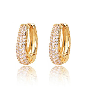 Ladies Girls Luxury Gold Plated Paved Dazzling CZ Stone Creole Huggie Earrings