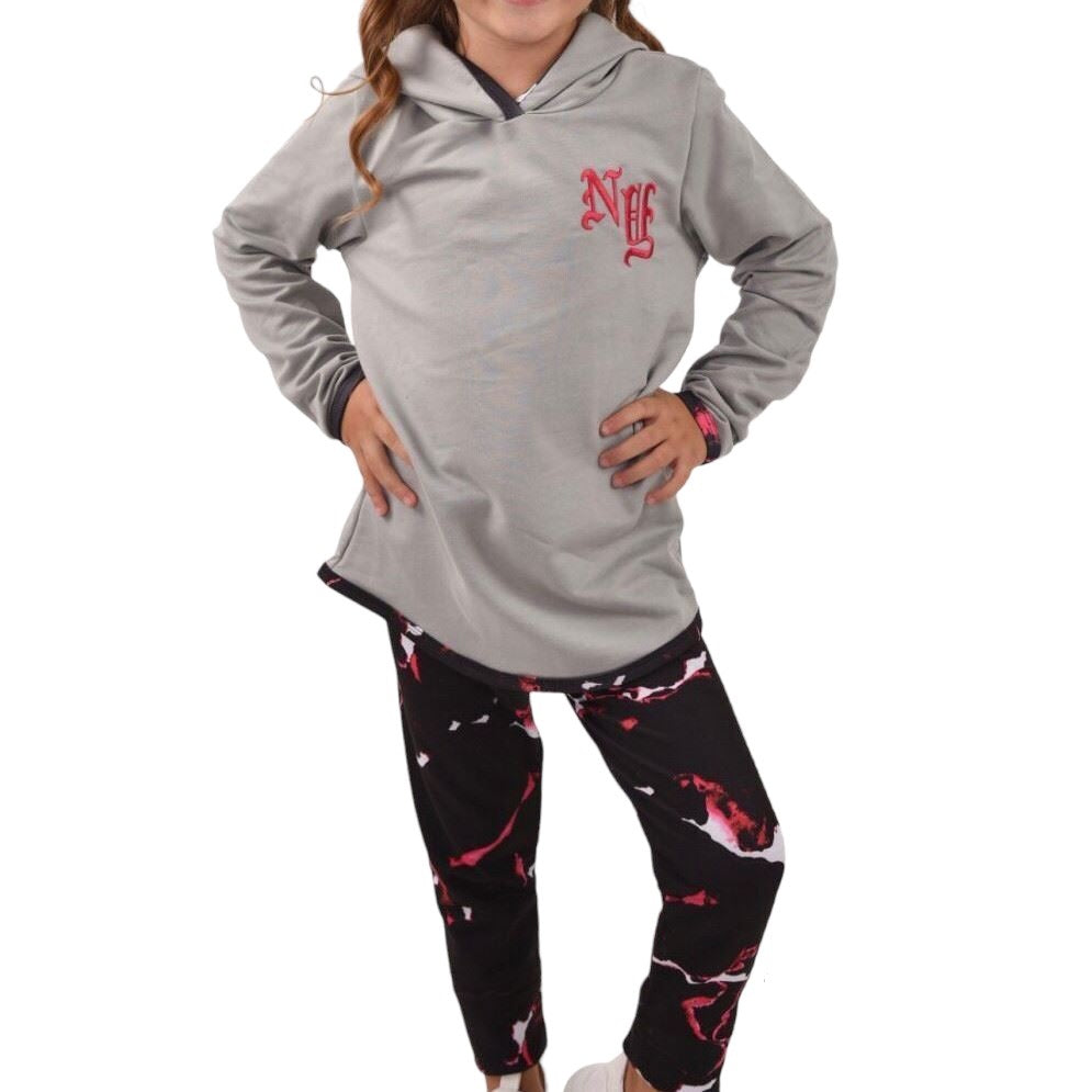 Girls Black Soft Fleece Hooded Top & Tye Dye Elasticated Waist Bottom Tracksuits