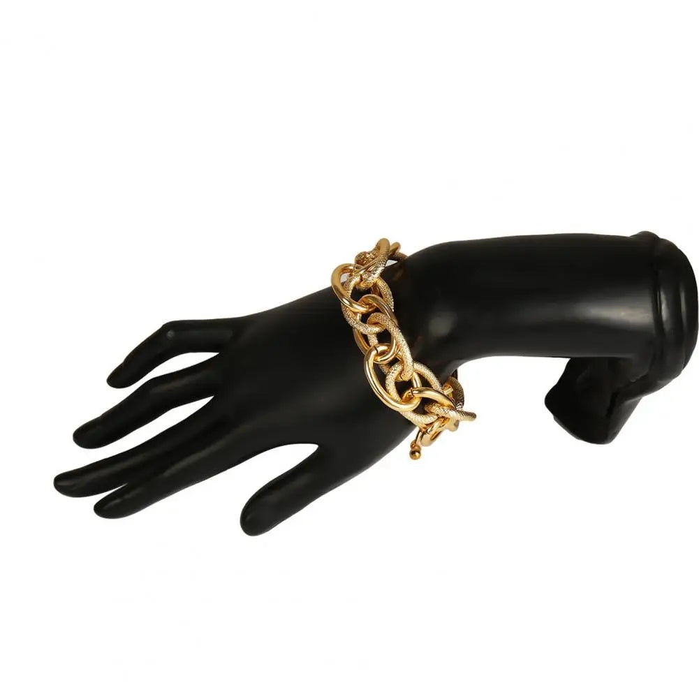 Ladies Gold Chunky Thick Circular InterLink Chain Bracelets