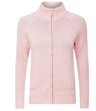 Load image into Gallery viewer, Ladies Ribbed High Neck Full Zip Mid-Length Cardigan
