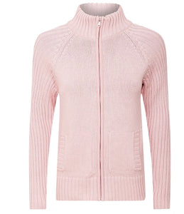 Ladies Ribbed High Neck Full Zip Mid-Length Cardigan