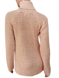 Ladies Peach Waffle Knitted Roll Neck Long Sleeve Jumper