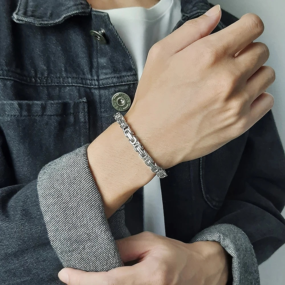 Ladies Gents 316L Stainless Steel Silver Gold Interlink Wristband 4mm Bracelets