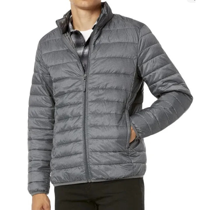 Mens Ash Grey Puffer Hooded Quilted Padded Jackets Windproof Coats