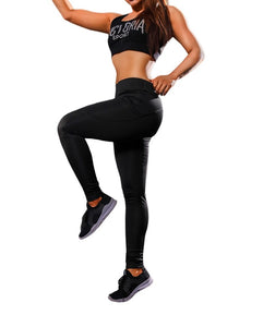 Ladies Black High Waist Stretchy Pocket Fitness Leggings