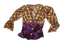 Load image into Gallery viewer, Ladies Party Suit Yellow &amp; Purple Multi Top &amp; Trouser Set Womens Evening Outfit
