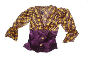 Ladies Party Suit Yellow & Purple Multi Top & Trouser Set Womens Evening Outfit