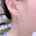 Ladies Purple Blue Crystal Flower Waterdrop Dangle Earrings
