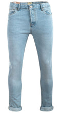 Load image into Gallery viewer, Mens Light Blue Wash Distressed Slim Fit Cotton Denim Jeans
