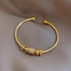Ladies Gold Plated Zircon Stone Rhodium Adjustable Cuff Bangle