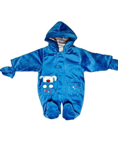 Baby Boys Blue Little Puppy Embroidery Padded Hooded Snowsuits