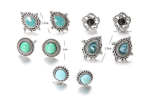 Ladies 5 Pairs Elegant Retro Turquoise Gemstone Stud Earrings