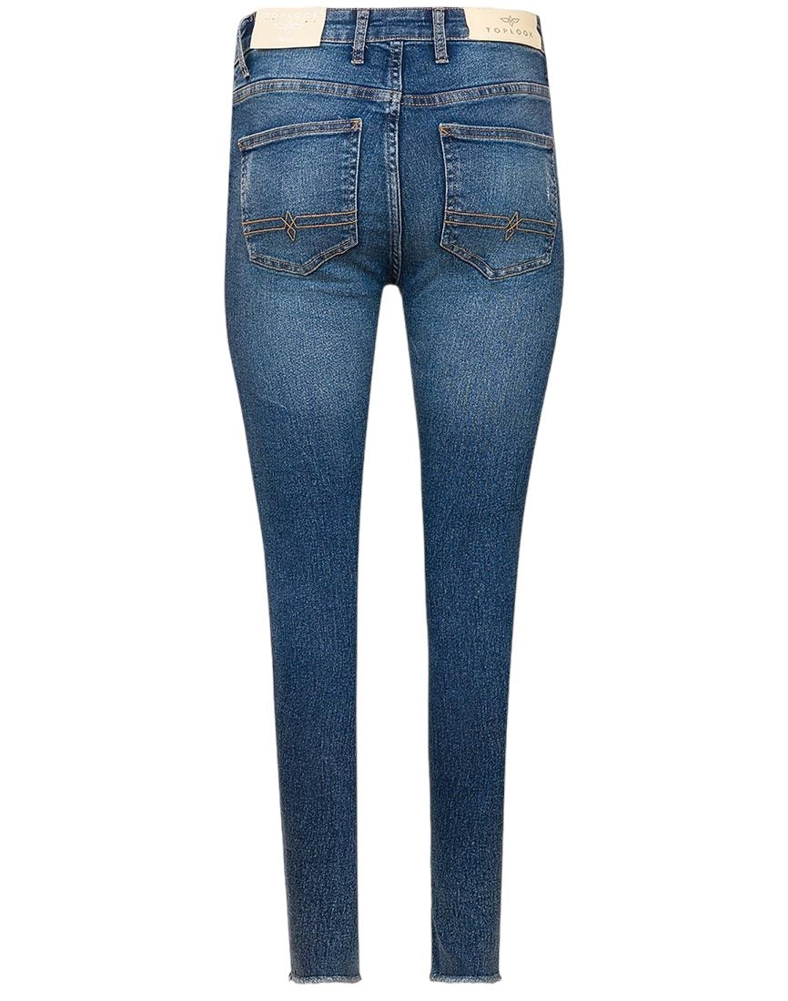 Ladies Blue Distressed Super Skinny Ripped Knee Jeans