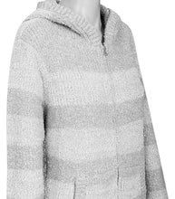 Load image into Gallery viewer, Ladies Grey Cashel Large Stripes Soft Chenille Knit Zip Through Hooded Cardigan
