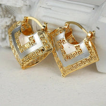 Load image into Gallery viewer, Ladies Gold Plated Two Tone Hollow Cutout Layer Hoop Earrings
