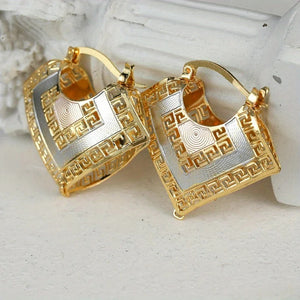 Ladies Gold Plated Two Tone Hollow Cutout Layer Hoop Earrings