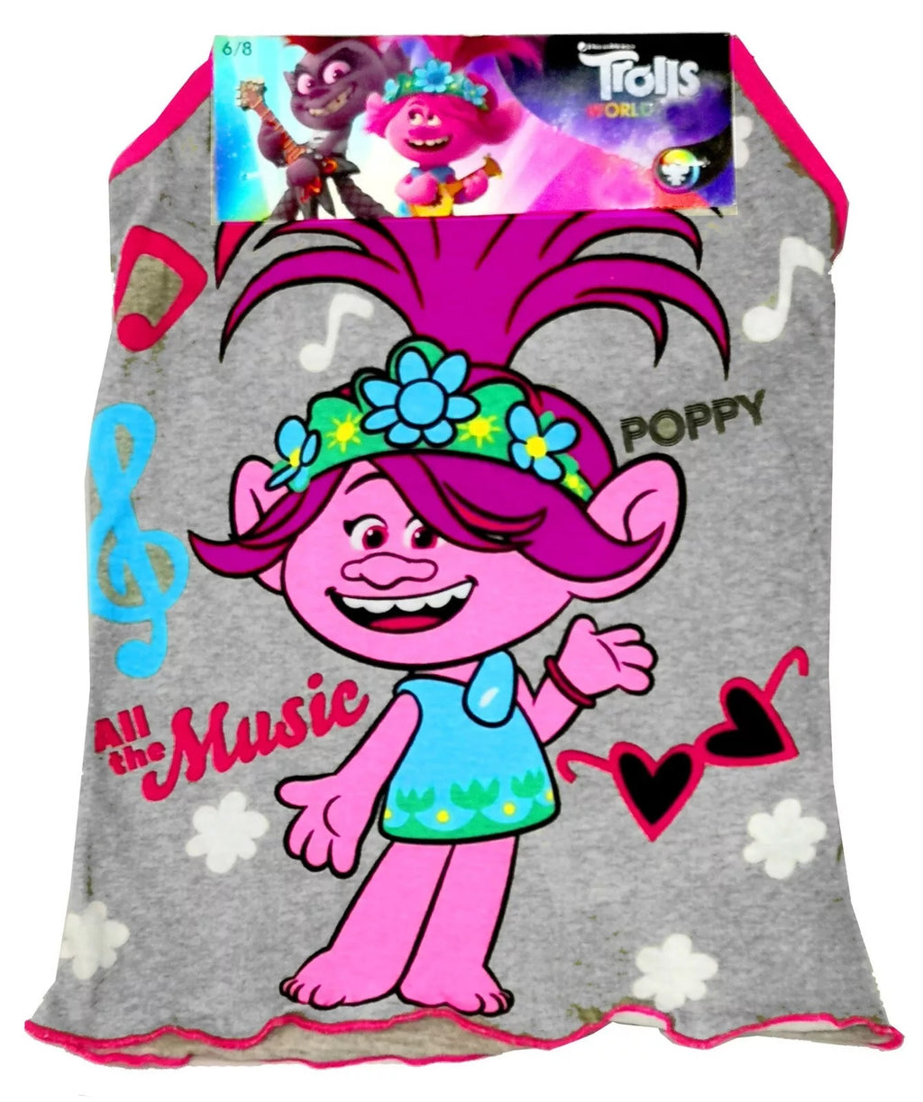 Girls Grey Trolls Soft Cotton 2Pk Sleeveless Vest Cami Top & Matching Brief Sets