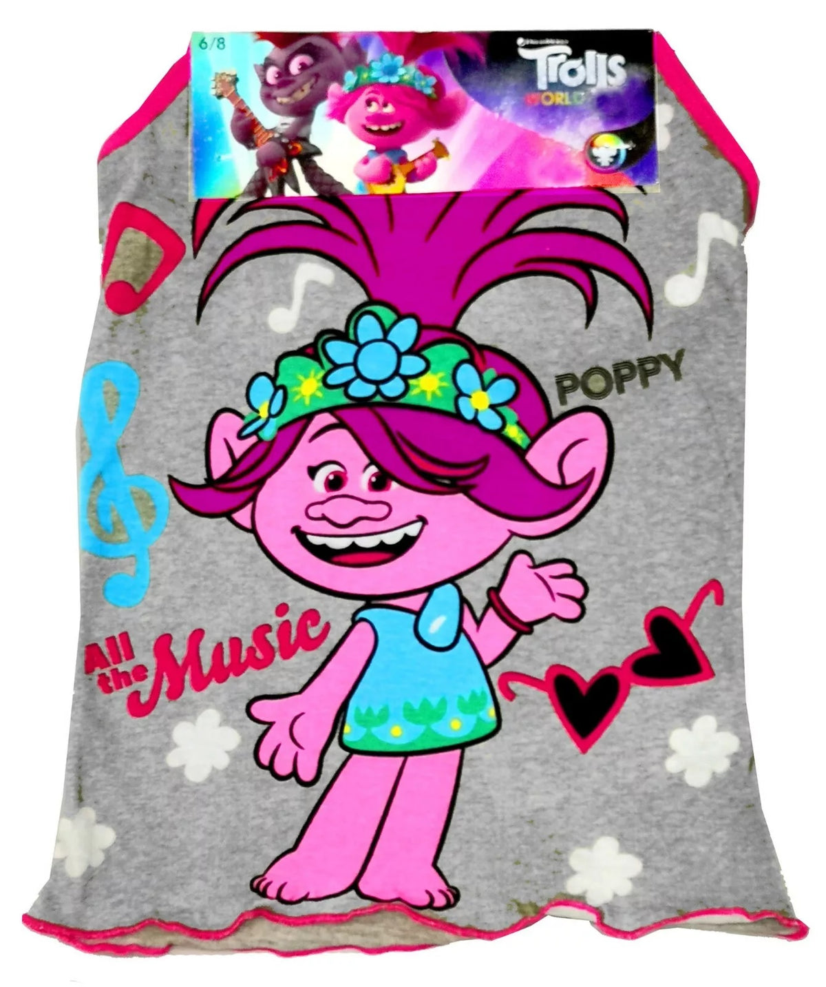 Girls Grey Trolls Soft Cotton 2Pk Sleeveless Vest Cami Top & Matching Brief Sets