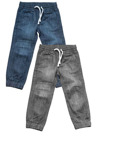 Boys Dark Denim Elasticated Waist Slim Fit Cotton Cuffed Hem Jogger Denim Jeans