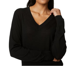 Ladies Black Pure Cotton Wide Ribbed V-Neck Jumpers