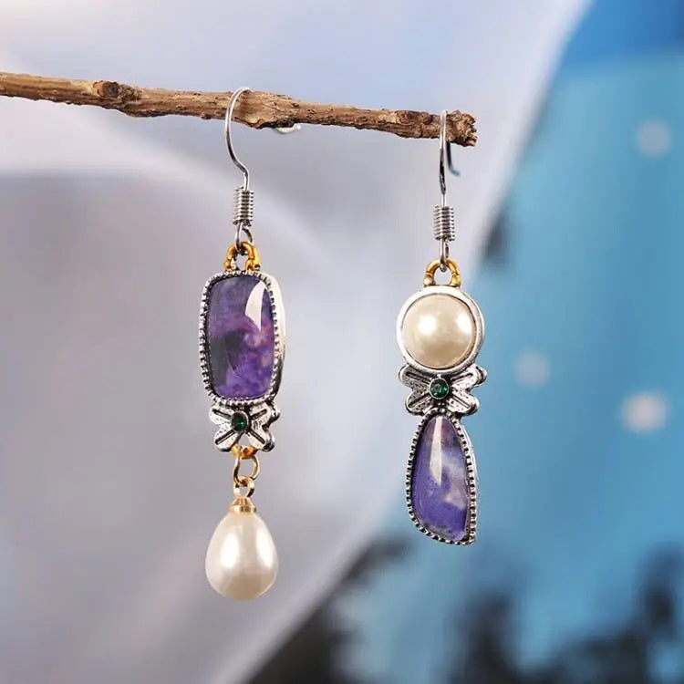 Ladies Opal Asymmetric Irregular Baroque Freshwater Pearl Hook Earring