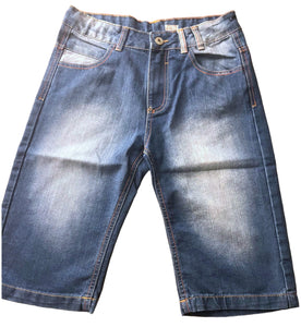 Boys Blue Contrast Threading Stone Washed Whisker 3/4 Denim Shorts