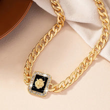 Load image into Gallery viewer, Ladies Gold Lion Head Crystal Square Pendant Chunky Link Chain Necklaces
