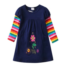 Load image into Gallery viewer, Girls Navy Pretty Things Flower Embroidery Cotton Dress
