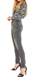 Ladies Vintage Denim Grey Wash Low Waist Skinny Jeans