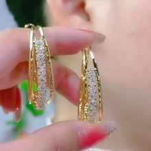 Load image into Gallery viewer, Ladies Gold Oval Luxury Inlaid Mid Crystal Dazzling Hoop Womens Earrings
