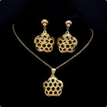 Load image into Gallery viewer, Ladies Gold Flower of Life Stainless Steel Hollow Earring Pendant Necklace Set
