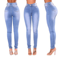 Load image into Gallery viewer, Ladies Blue Wash High Waisted Skinny Stretchy Denim Jeans
