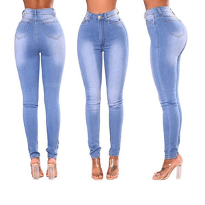 Ladies Blue Wash High Waisted Skinny Stretchy Denim Jeans