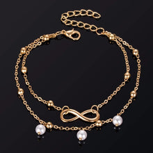 Load image into Gallery viewer, Ladies Gold Plated Two Layers Simulated Pearl Infinity Charm Anklet
