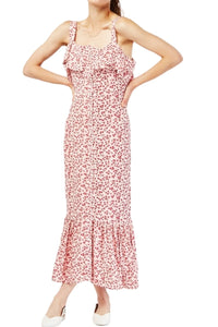 Ladies Pink Multi  Ditsy Floral Overlay Sleeveless Frill Hem Maxi Dress