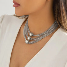 Load image into Gallery viewer, Ladies Silver Round Bead Chocker 3Tier Multilayer Party Necklace
