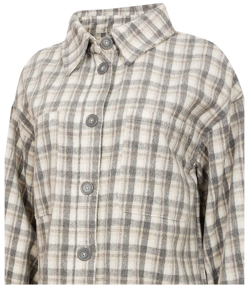 Ladies Threadbare Grey Check Drake Shacket Dress Jacket