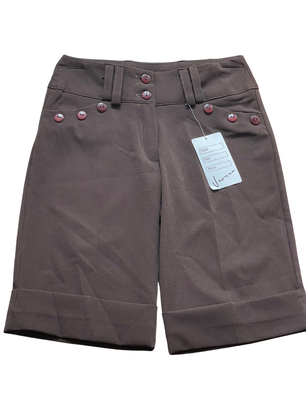 Girls Brown Capri Bermuda Turn Up Hem Stretchy Summer Shorts