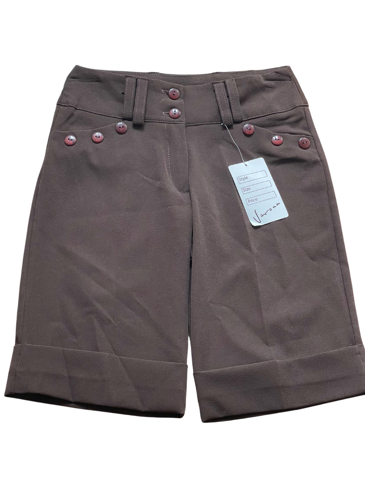 Girls Brown Capri Bermuda Turn Up Hem Stretchy Summer Shorts