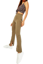 Load image into Gallery viewer, Ladies Olive High Waist Side Slit Hem Stretch Full Length Trousers
