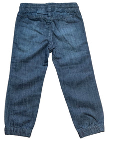 Boys Dark Denim Elasticated Waist Slim Fit Cotton Cuffed Hem Jogger Denim Jeans