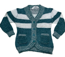 Load image into Gallery viewer, Girls Green &amp; White Soft Knitted Fluffy Marl Button Down Cardigan
