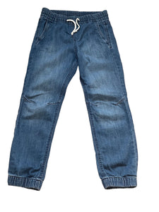 Boys Light Dark Blue Wash Elasticated Waist Cotton Cuffed Hem Jogger Denim Jeans